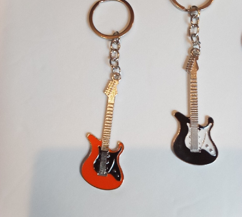 Pick (1) Guitar Keychain - Orange, Black, Red, White, Blue, Pink - Picture 3 of 9